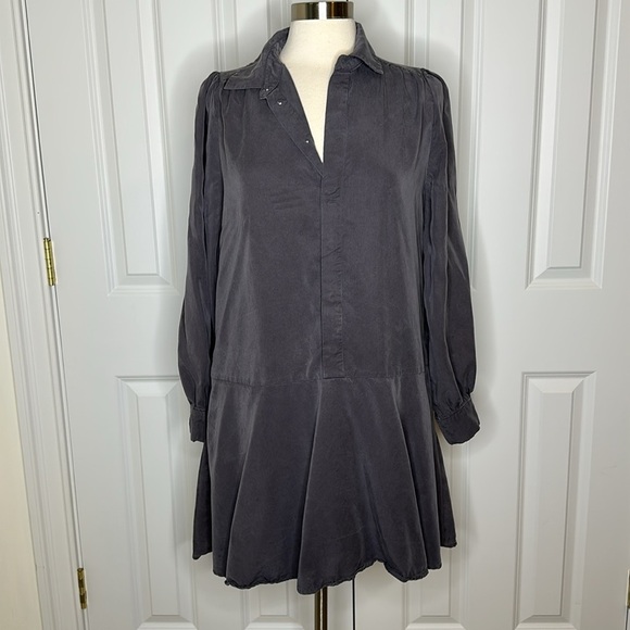 SAMSOE SAMSOE Lizzy Shirt Dress in Grey Long Puff Sleeve Drop Waist SzSmall - Picture 4 of 10